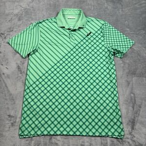 Fore Fathers Turf Dad Performance Golf Polo Shirt Green Lawnmower Stripe Medium